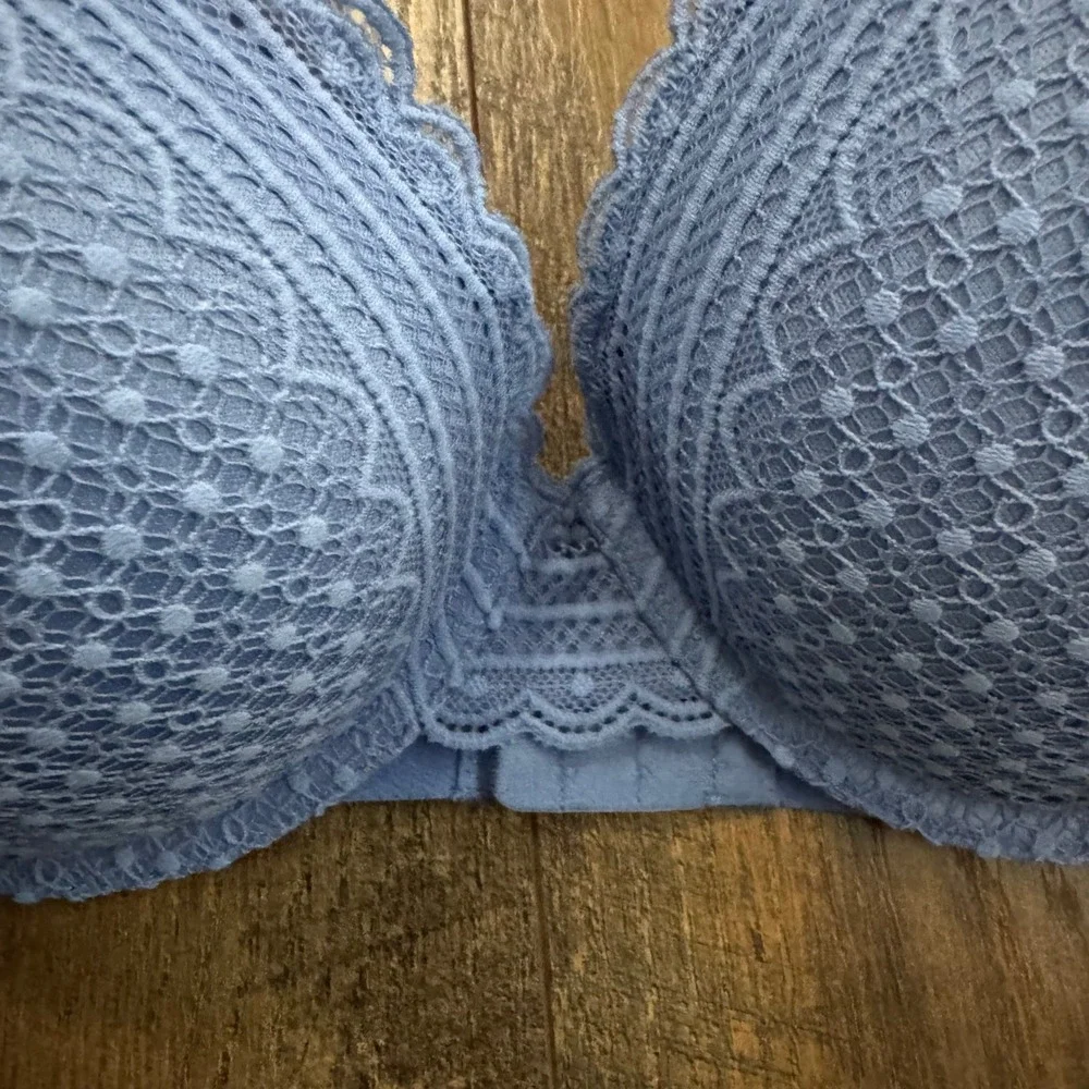Auden Blue Lace Plunge Coverage Push-Up Bra 38D New Underwire Coquette - Picture 3 of 10
